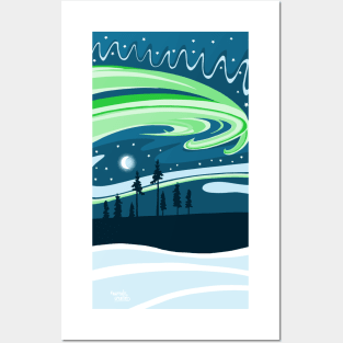 Dancing Northern lights in the sky Posters and Art